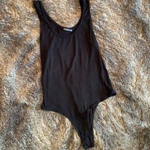 Mind Code Black Cotton Ribbed Bodysuit